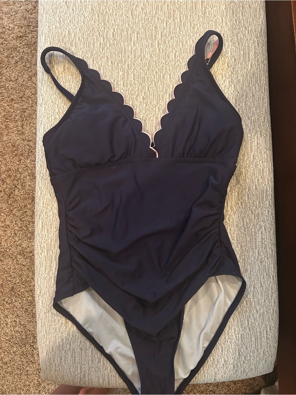 Draper James Scalloped Navy One-Piece Swimsuit pink trim
